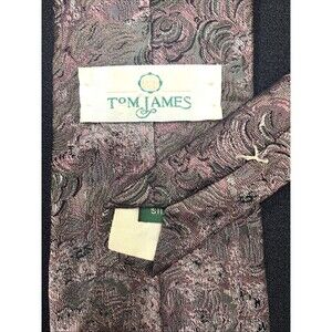 Vintage Tom James Pink Gray Swirls Silk Jacquard Neck Tie Classic Designer USA